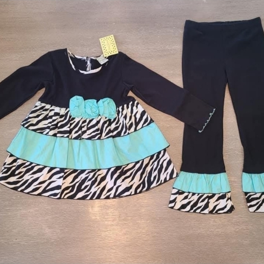 Ann Loren Black and Aqua Zebra Kids Matching Set